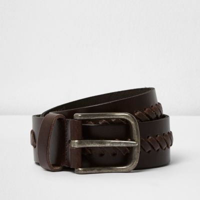 Dark brown leather whipstitch belt